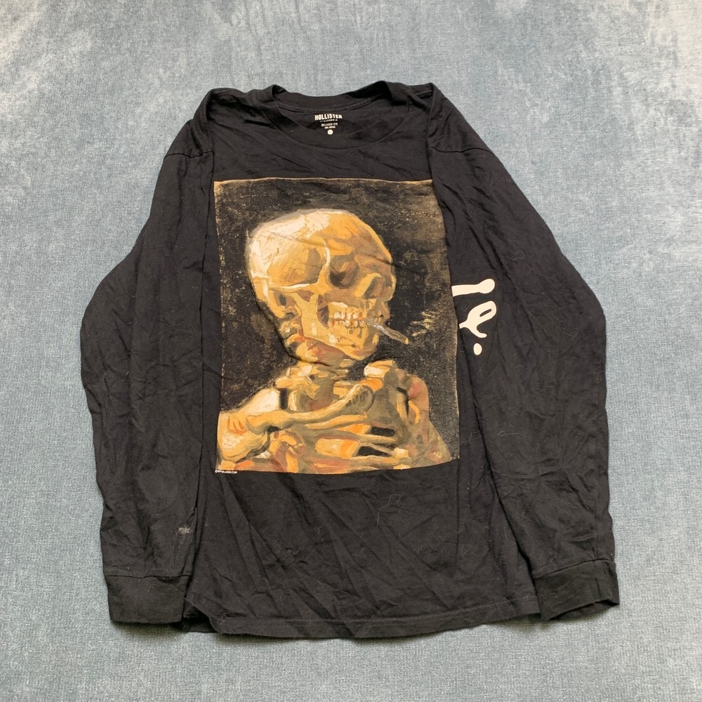 Hollister Vincent Van Smoking Skeleton Graphic Shirt Mens L Black Relaxed Fit